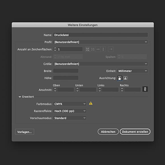 Anlage in Adobe Illustrator