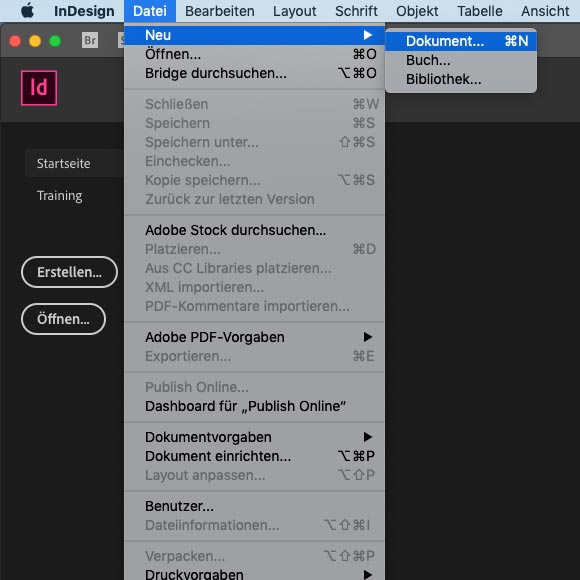 Anlage in Adobe InDesign