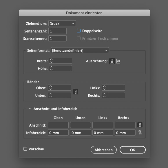 Anlage in Adobe InDesign